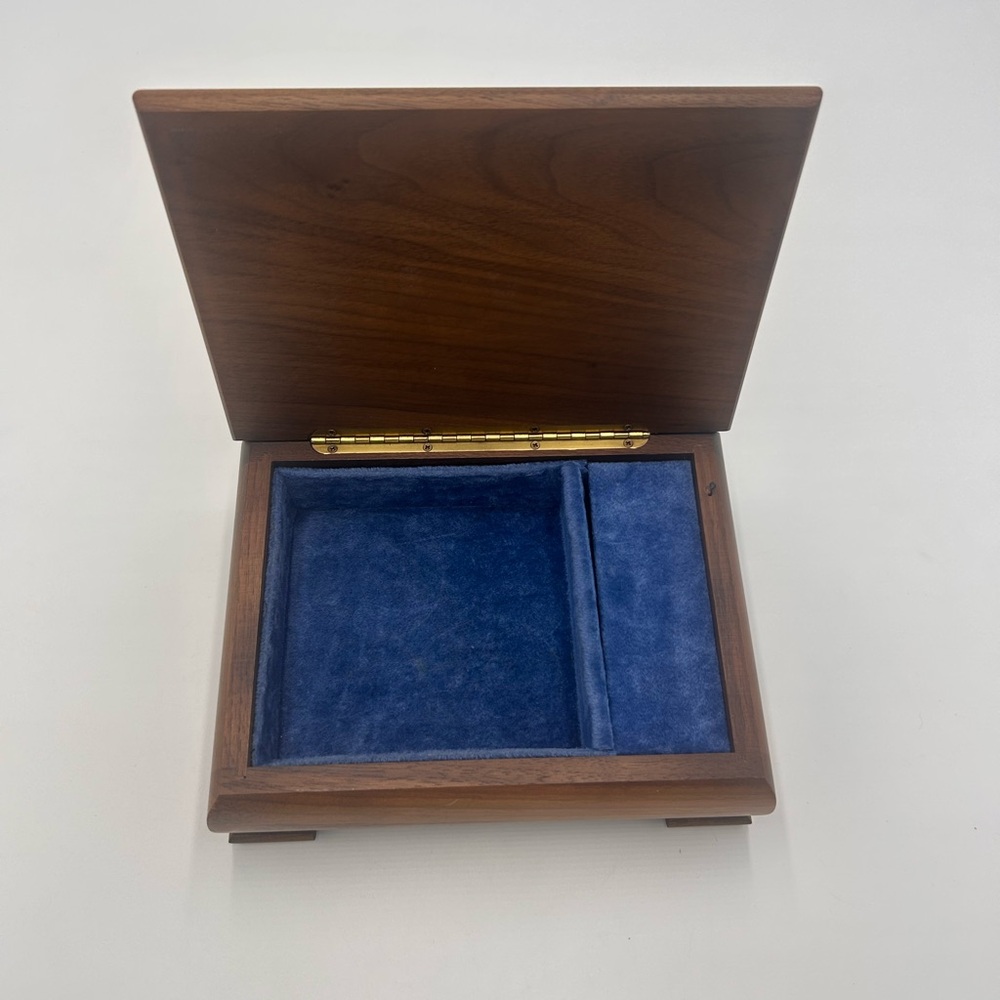 Reuge Vintage Wooden Jewelry Box Blue Velvet